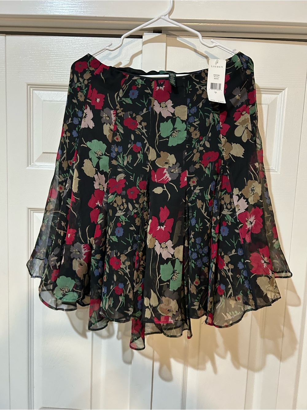 Lauren Ralph Lauren Black Floral Circle Skirt with Multicolor Blooms